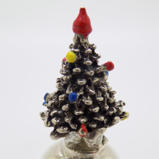 1980s Vintage Italian Handmade Genuine Silver Christmas Tree Decorative Enameled Bell For Sale - Image 5 of 9
