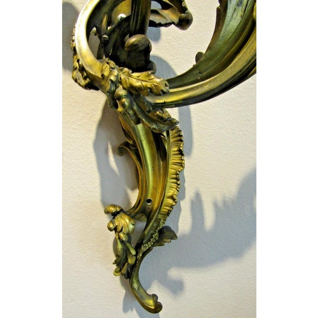Antique French 19th Century Louis XV Gilt Bronze Two Light Wall Sconces - a Pair For Sale - Image 17 of 18