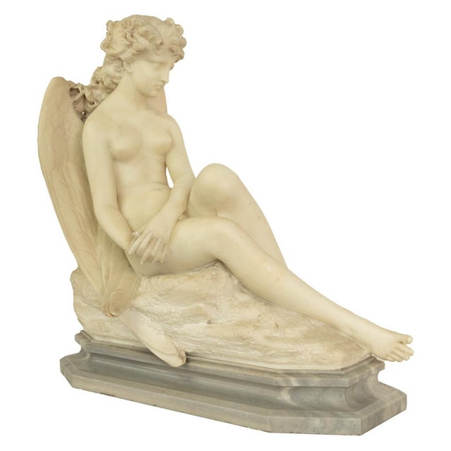 Italian Antique Large Italian Grand Tour Carrara Marble Carved Statue Sculpture "Psyche" by Oreste Ferrari, 1880 For Sale - Image 3 of 13