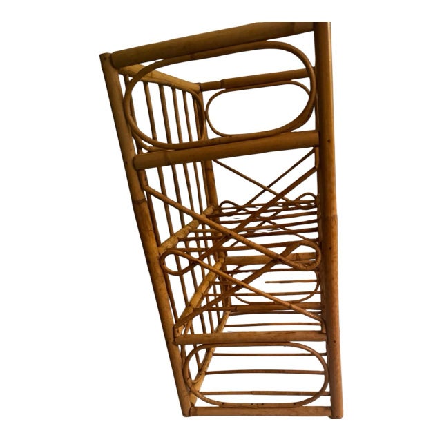 Mid-Century Modern Vintage Bent Rattan Bamboo 12-Bottle Wine Rack - Coastal Boho For Sale - Image 3 of 12
