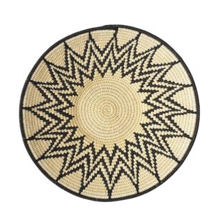 Early 20th Century Sisal Handwoven Black and White Star Basket Eswatini 8inch For Sale