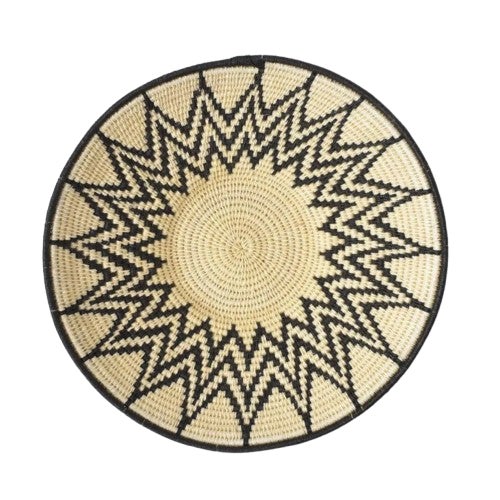 Early 20th Century Sisal Handwoven Black and White Star Basket Eswatini 8inch For Sale