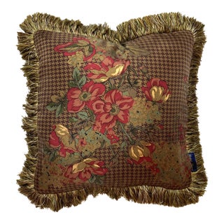 Ralph Lauren Floral Houndstooth Vintage Silk Scarf Pillow For Sale