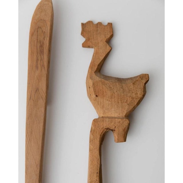 This vintage 1960s wooden cutlery sculpture set is a charming example of Italian folk art, featuring a large handcarved...