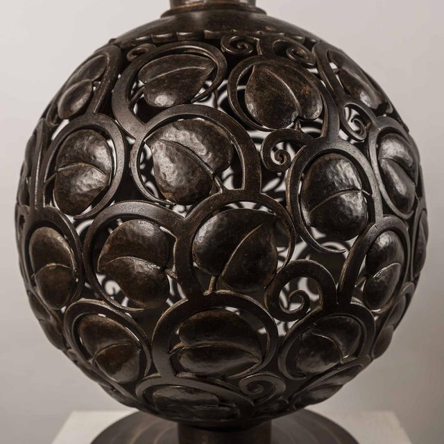 Large Art Deco Wrought Iron Table Lamp by Edgar-William Brandt, 1930s For Sale - Image 13 of 18
