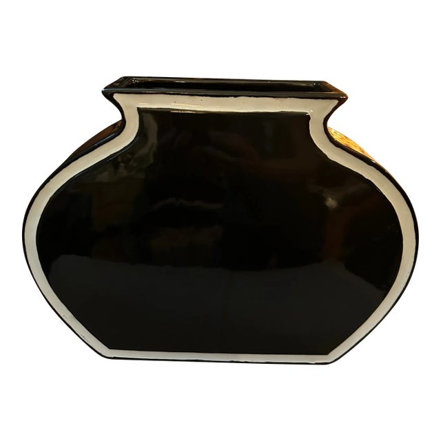 Large 1990s Chora Mykonos Style Black and White Ceramic Vase For Sale