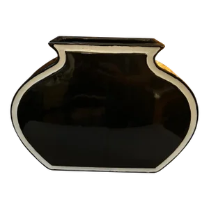 Large 1990s Chora Mykonos Style Black and White Ceramic Vase