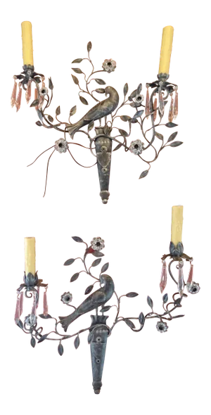 Italian Iron and Crystal Sconces - a Pair
