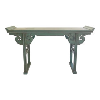 Late 20th Century Vintage Blue-Green Asian Pagoda Altar Cloud Console For Sale