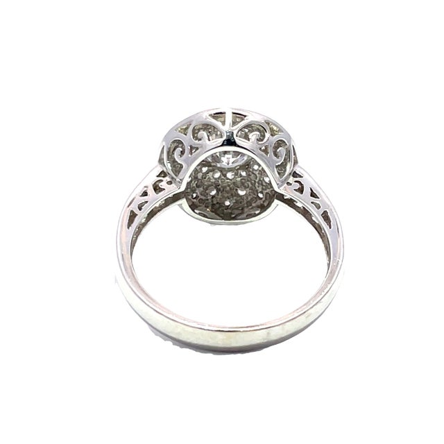 Early 21st Century 14k White Gold Zircon Halo Flower Ring, Size 7 For Sale - Image 5 of 7