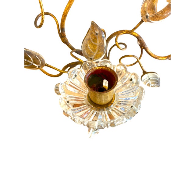 Maison Baguès Style Sconces Pair Antique French Gilt Brass Crystal Floral Decor For Sale - Image 9 of 13