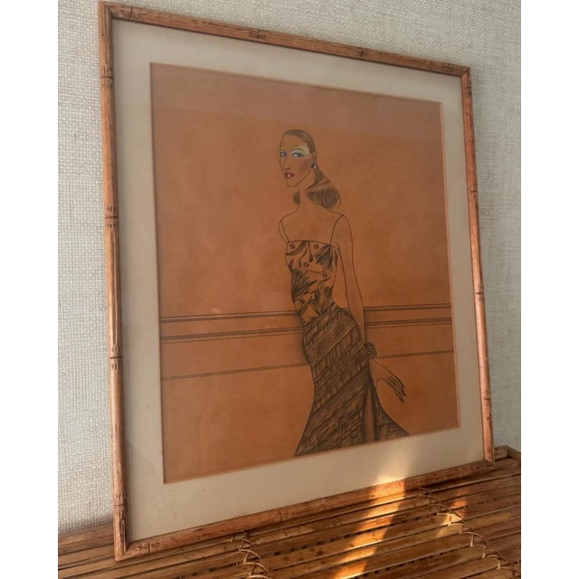 Halston 1970’s Framed Fashion Illustration in the Style of Halston For Sale - Image 4 of 10