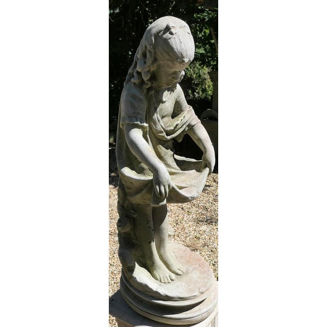 Gray Stone Statue of a Girl Holding Out Her Apron, 1950 For Sale - Image 8 of 9
