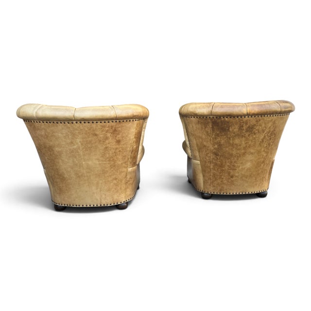 Wood 1980s Ralph Lauren Style Leather Writer's Chair Wingback a-Pair For Sale - Image 7 of 18
