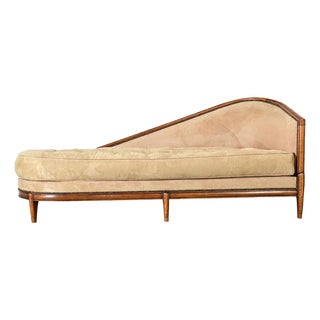 Early 20th French Art Deco Carved Walnut Upholstered Chaise For Sale