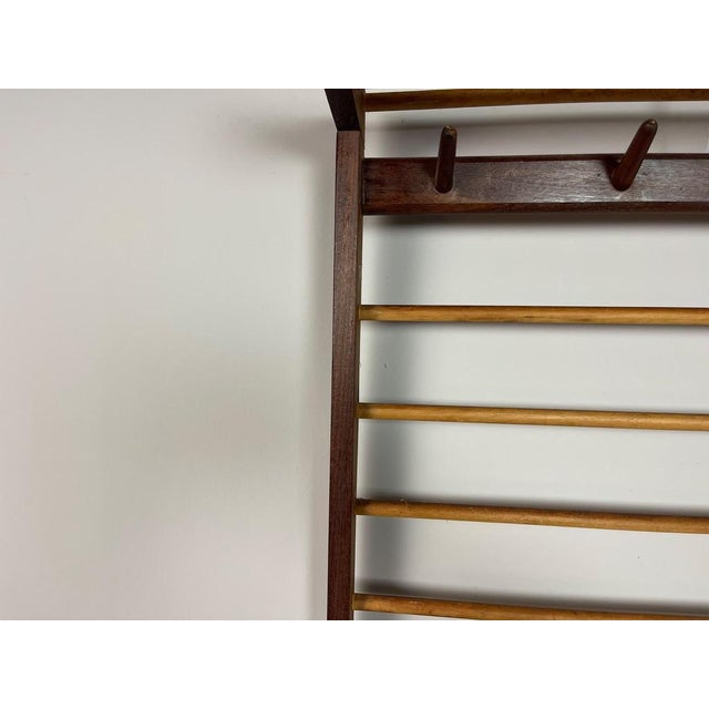 Wood Mid-Century Modern European Wooden Wall Coat Rack with Hat Shelf, 1950s For Sale - Image 7 of 12