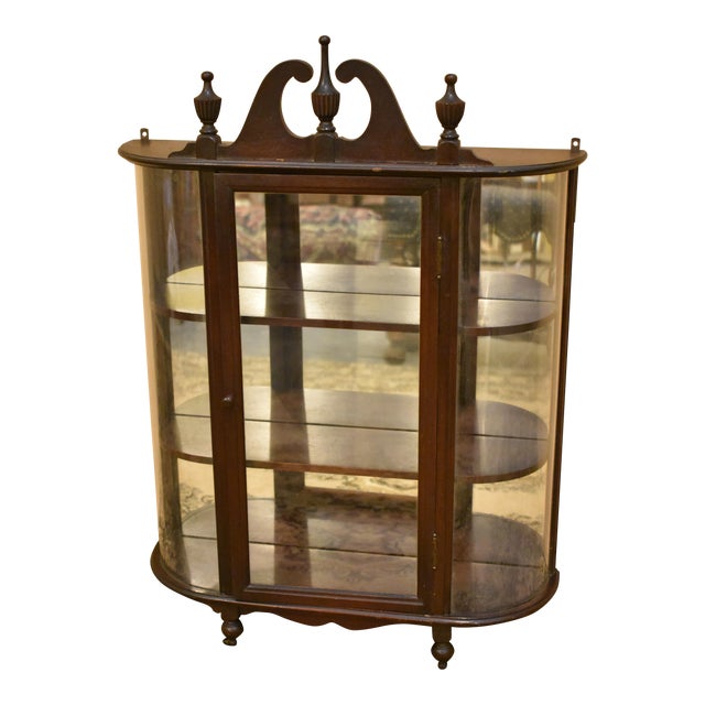 Antique Curved Glass Curio Wall Cabinet | Chairish