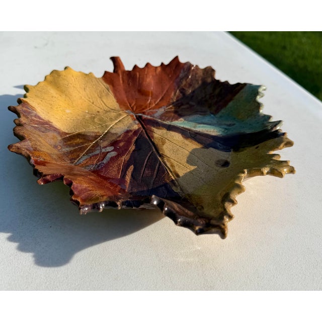 Contemporary Signed Studio Pottery Leaf Form Decorative Dish For Sale - Image 3 of 10