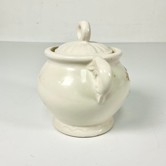 Pink 1940s Vintage Farmhouse Boho Chic Art Deco Porcelier Vitreous Cover Sugar Bowl For Sale - Image 8 of 11