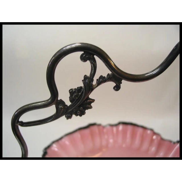 Late 19th Century 19th Century Bride's Basket Cased Pink Glass in Silverplate For Sale - Image 5 of 10