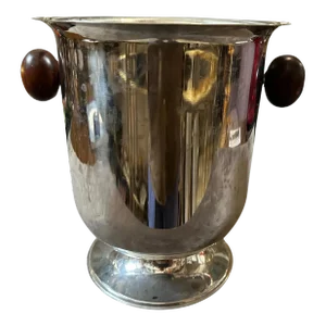 1970s Modern Silver Plated Metal Body and Wood Handles Italian Wine Cooler