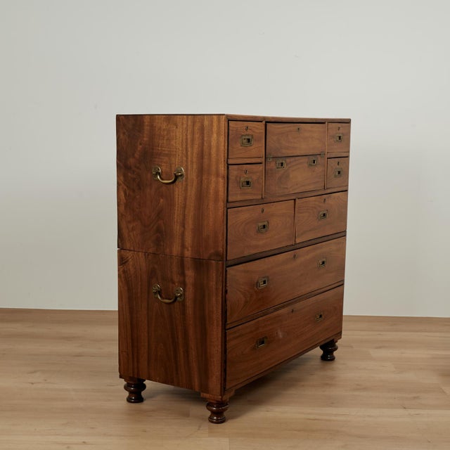 Antique Camphor Wood Campaign Chest With Pullout Desk For Sale - Image 16 of 18
