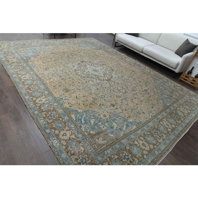 1960s Vintage Persian Handmade Wool Cotton Yellow Area Rug For Sale - Image 4 of 11