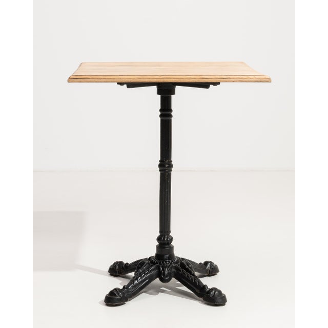 Mid 20th Century Cast Iron Bistro Table with Oak Top, Antique, France, 20th Century For Sale - Image 5 of 13