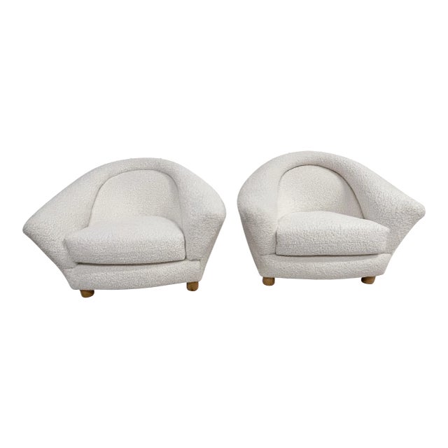Vintage French Ivory Lounge Chairs Inspired by Jean Royère For Sale