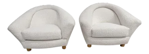 Vintage French Ivory Lounge Chairs Inspired by Jean Royère