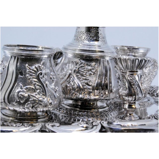 Metal Inkwell in Relief Silver with Two Tanks and Bell, Set of 6 For Sale - Image 7 of 10