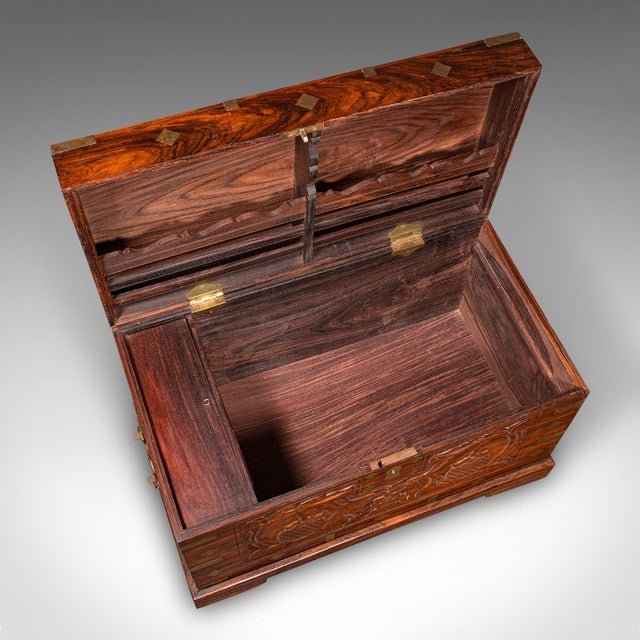 Antique Celebration Chest, Indian, Teak, Brass, Trunk, Coffee Table, Victorian For Sale - Image 9 of 12