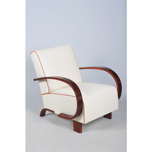 Art Deco Armchair in Walnut and Leather, Czech, 1930s For Sale - Image 13 of 13