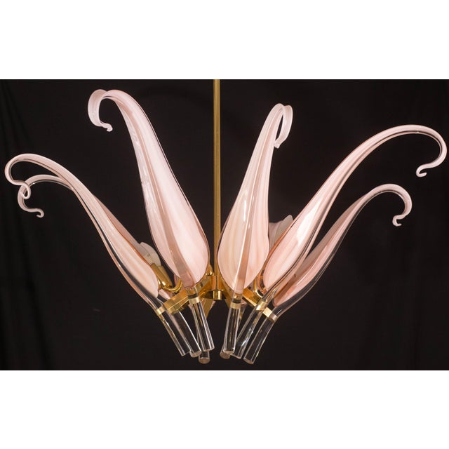 Pink 1970s Pink Murano Glass Leaves Chandelier Large Size Attributed to Franco Luce For Sale - Image 8 of 12