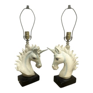 Vintage Unicorn Head Design Plug in Table Lamp - a Pair For Sale