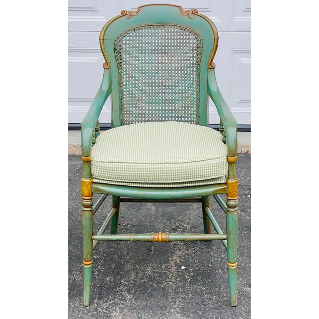 Pair Italian Neoclassical Painted Cane Back Armchairs – Chiavari Style, Mid-Century Italian Export Chairs a Pair For Sale In Chicago - Image 6 of 11