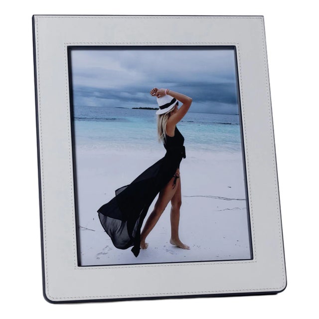 Nappa Leather Photo Frame, White & Navy- 8" x 10" For Sale