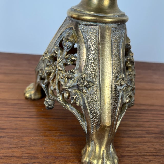 Antique Gothic Bronze Religious Candlestick, 1890s For Sale - Image 4 of 10