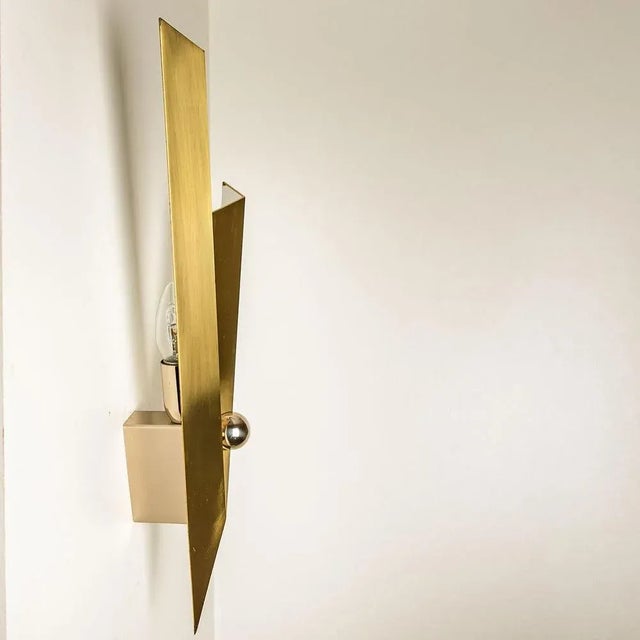 Art Deco Style Brass and Chrome Wall Sconce, 1980s For Sale - Image 6 of 10