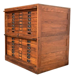 Antique Arts & Crafts Oak 14-Drawer Architect's Blueprint Flat File Cabinet, Circa 1900