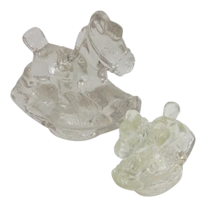 Set Vintage Glass Rocking Horse Taper Holders