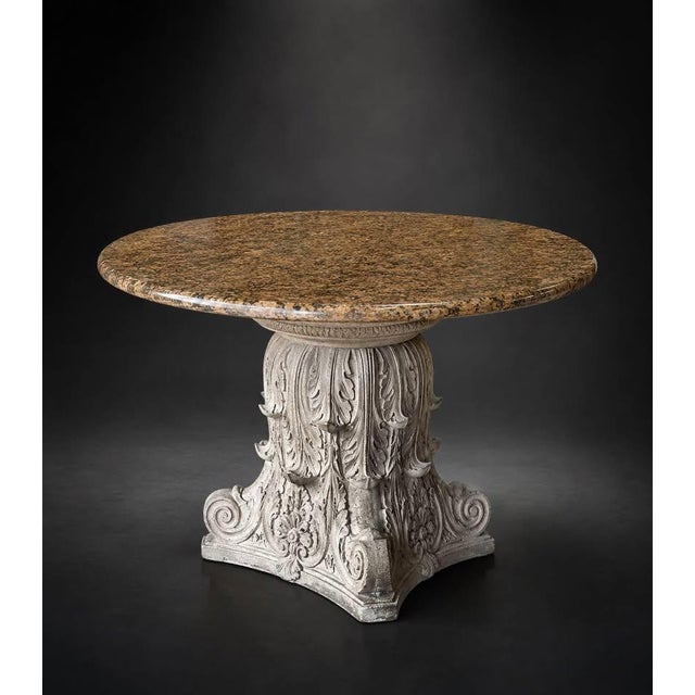 Late 19th Century Late 19th Century European-Style Round Natural Stone Dining Table With Ornate Carved Pedestal For Sale - Image 5 of 7