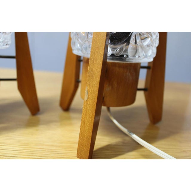 Mid-Century Czech Wood and Glass Table Lamps, 1970s, Set of 2 For Sale - Image 3 of 11