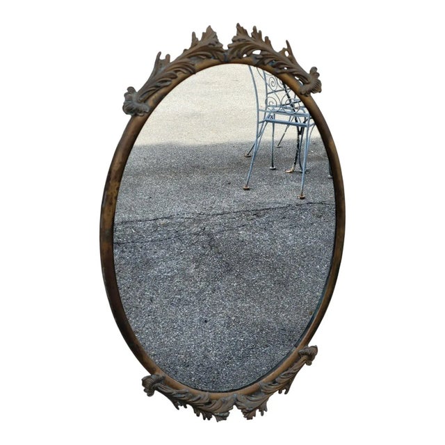 Italian Italian Solid Brass Oval Wall Mirror Vintage Decorative Hanging Mirror For Sale - Image 3 of 14