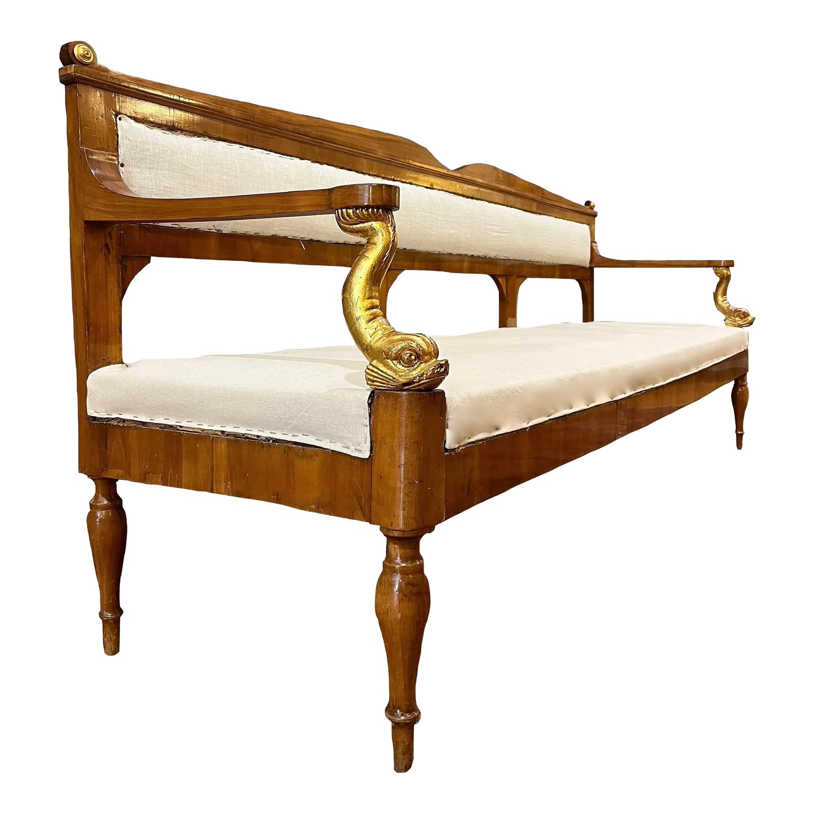 Early 19th Century Empire Bench - Carved - Gilt Dolphin Arms | Chairish