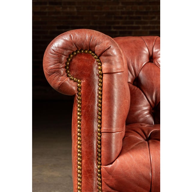 Vintage Burnt-Red Leather Tufted Chesterfield Sofa With Nailhead Trim For Sale - Image 14 of 18