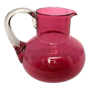 Large English Victorian Cranberry and Clear Glass Pitcher