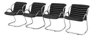 Mid-Century Desk Chairs in Black Leather, 1960s, Set of 4
