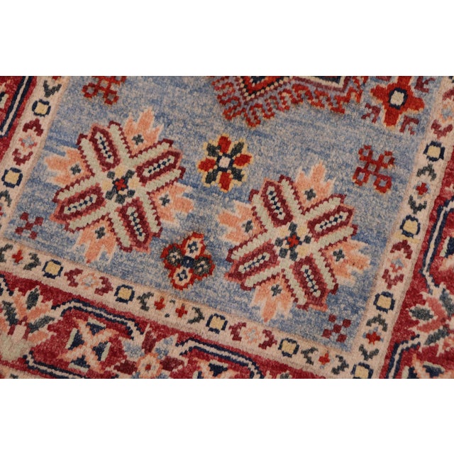 1990s Boho Chic Kazak Tribal Light Blue/Red Wool Rug - 2'0''x3'0'' For Sale - Image 5 of 10