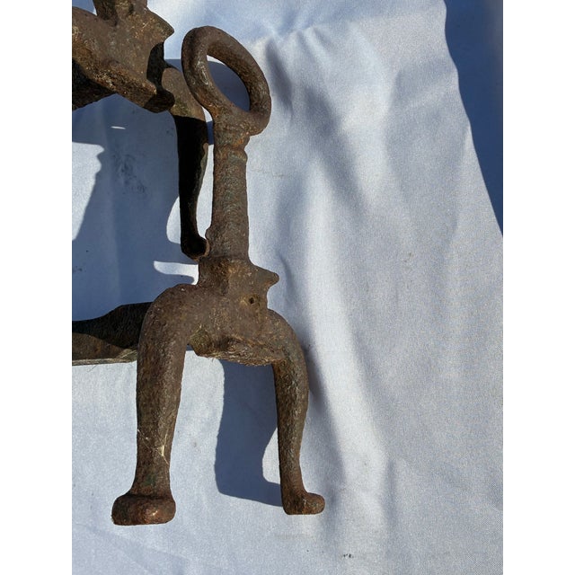 Antique Cast Iron Fireplace Andrions For Sale - Image 9 of 11